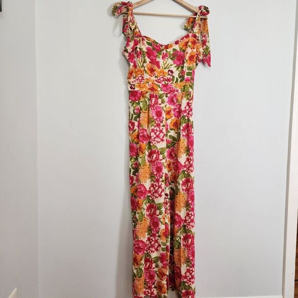 Flying Tomato Bonfire Weekends Linen Cotton Floral Wide Leg Jumpsuit Size Large - Picture 8 of 16